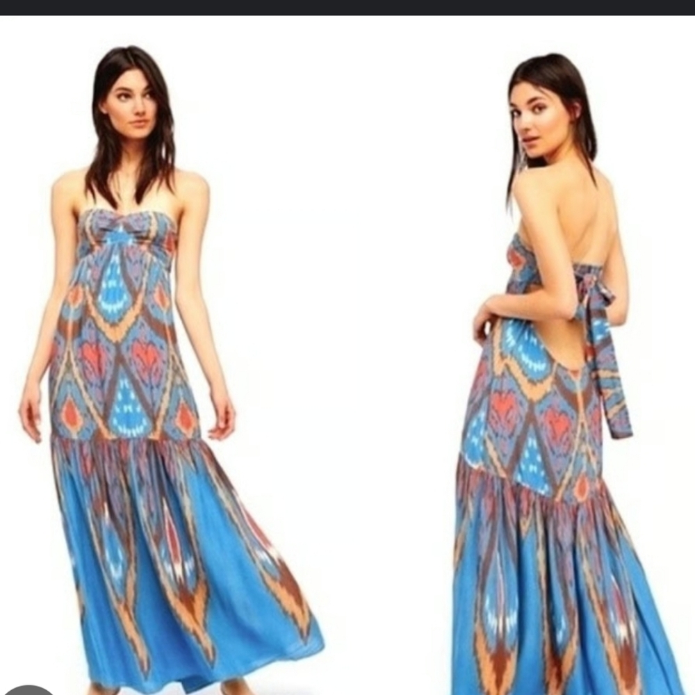 Free People Blue and Red Southwest Patterned Dress